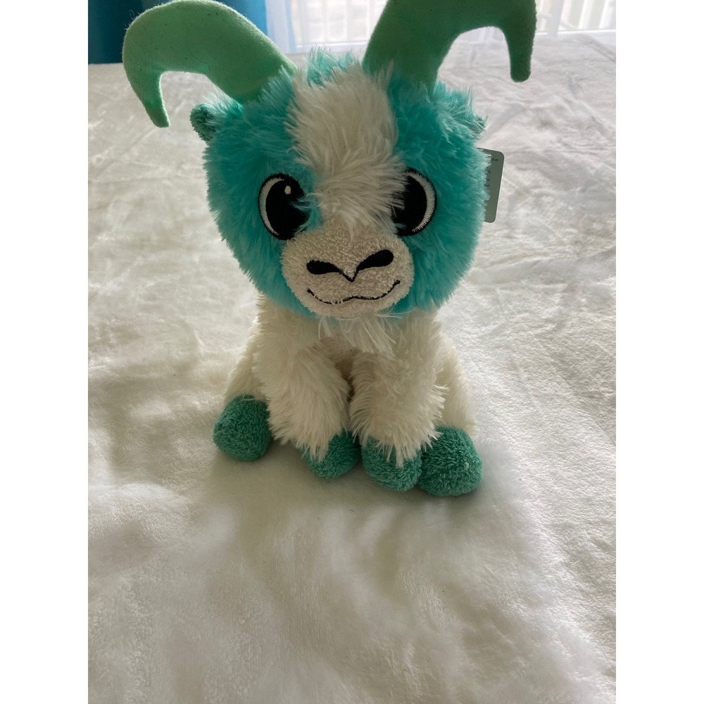 Goffa Plush Goat Kids Small Teal White Horned Farm Stuffed Animal Toy